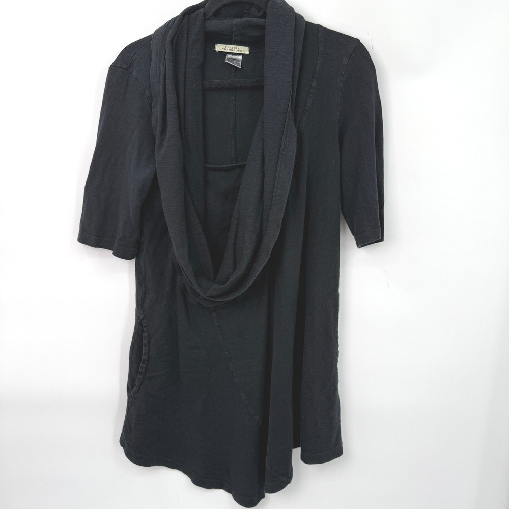Prairie Underground Cowl Neck Tunic Women‎ XS Black Hemp Boho Lagenlook Earthy